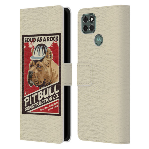 Lantern Press Dog Collection Pitbull Construction Leather Book Wallet Case Cover For Motorola Moto G9 Power