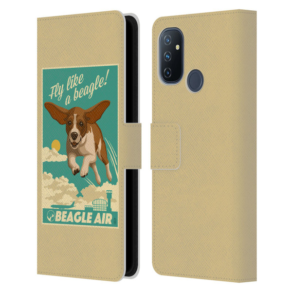 Lantern Press Dog Collection Fly Like A Beagle Leather Book Wallet Case Cover For OnePlus Nord N100