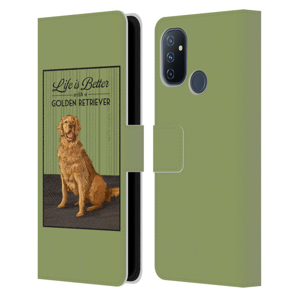 Lantern Press Dog Collection Life Is Better With A Golden Retriever Leather Book Wallet Case Cover For OnePlus Nord N100