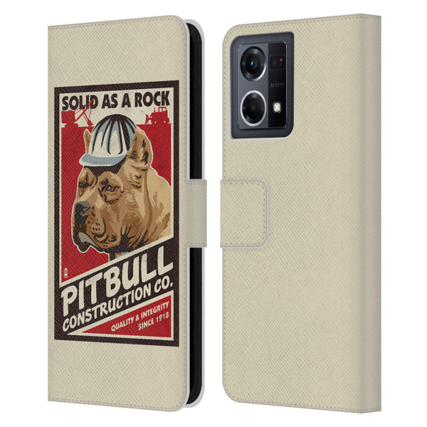 Lantern Press Dog Collection Pitbull Construction Leather Book Wallet Case Cover For OPPO Reno8 4G