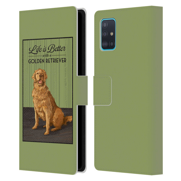 Lantern Press Dog Collection Life Is Better With A Golden Retriever Leather Book Wallet Case Cover For Samsung Galaxy A51 (2019)