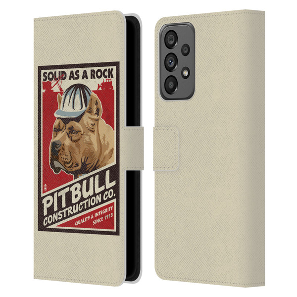 Lantern Press Dog Collection Pitbull Construction Leather Book Wallet Case Cover For Samsung Galaxy A73 5G (2022)