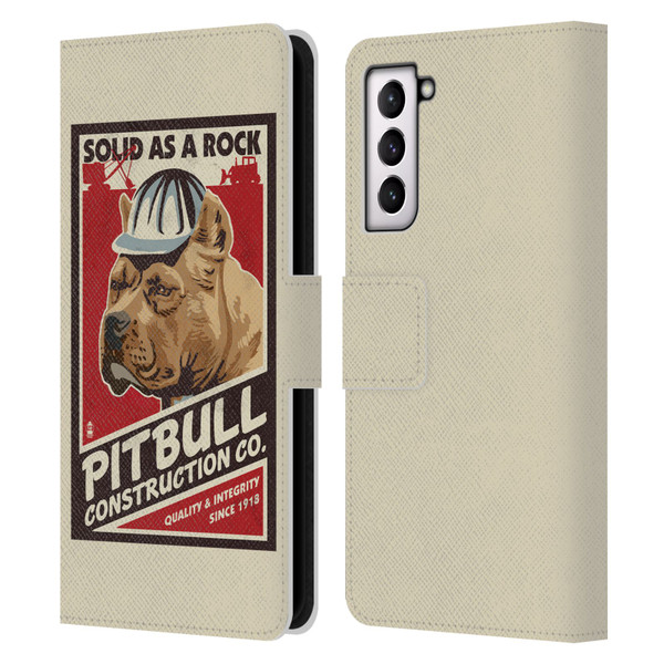 Lantern Press Dog Collection Pitbull Construction Leather Book Wallet Case Cover For Samsung Galaxy S21 5G