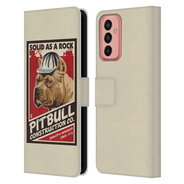 Lantern Press Dog Collection Pitbull Construction Leather Book Wallet Case Cover For Samsung Galaxy M13 (2022)