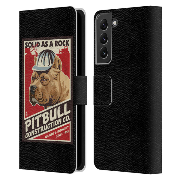 Lantern Press Dog Collection Pitbull Construction Leather Book Wallet Case Cover For Samsung Galaxy S22+ 5G