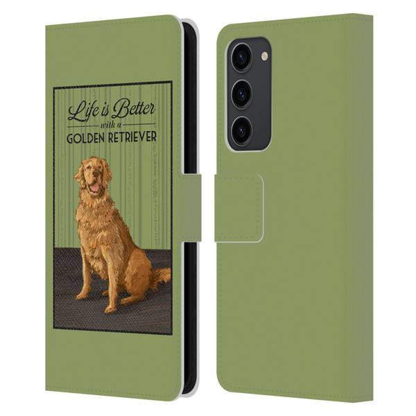 Lantern Press Dog Collection Life Is Better With A Golden Retriever Leather Book Wallet Case Cover For Samsung Galaxy S23+ 5G