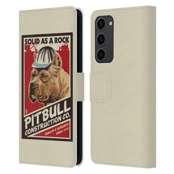 Lantern Press Dog Collection Pitbull Construction Leather Book Wallet Case Cover For Samsung Galaxy S23+ 5G