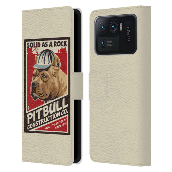 Lantern Press Dog Collection Pitbull Construction Leather Book Wallet Case Cover For Xiaomi Mi 11 Ultra