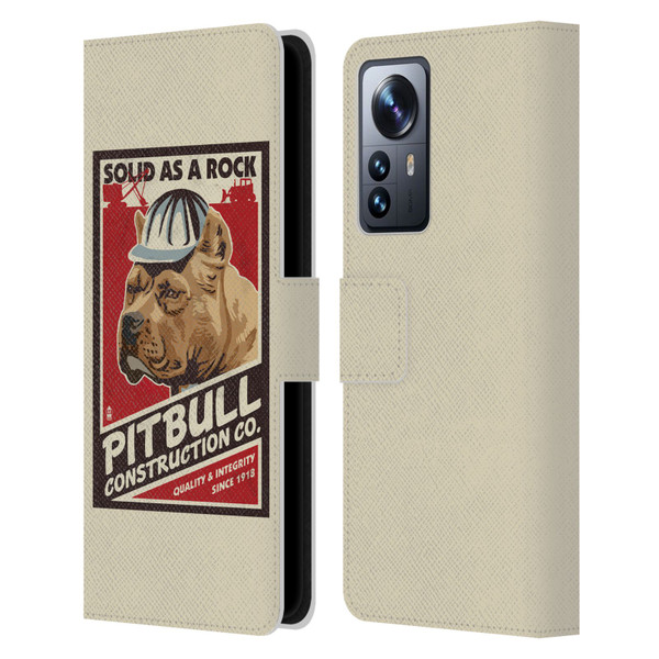 Lantern Press Dog Collection Pitbull Construction Leather Book Wallet Case Cover For Xiaomi 12 Pro