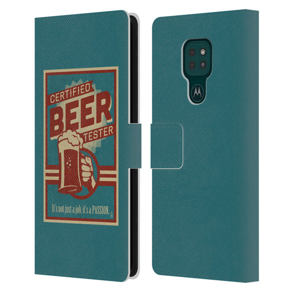 Lantern Press Man Cave Beer Tester Leather Book Wallet Case Cover For Motorola Moto G9 Play