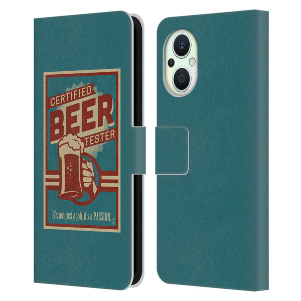 Lantern Press Man Cave Beer Tester Leather Book Wallet Case Cover For OPPO Reno8 Lite