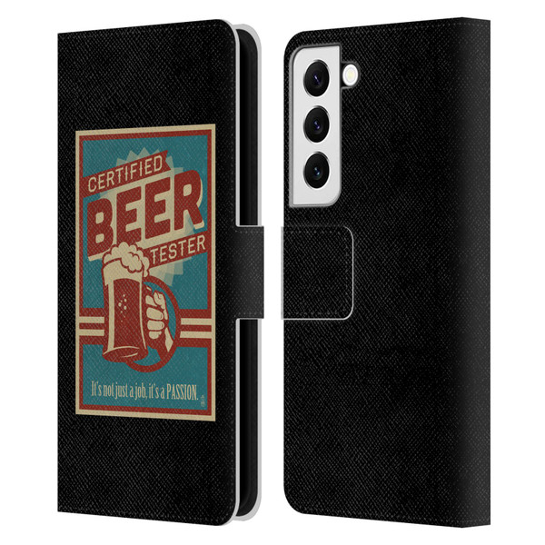 Lantern Press Man Cave Beer Tester Leather Book Wallet Case Cover For Samsung Galaxy S22 5G