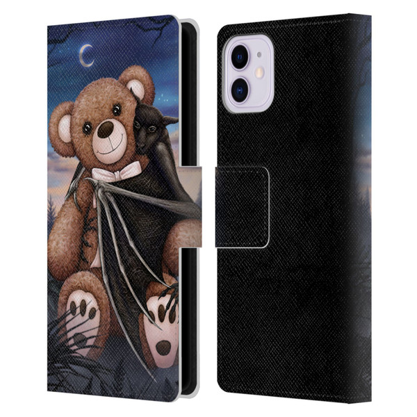 Sarah Richter Animals Bat Cuddling A Toy Bear Leather Book Wallet Case Cover For Apple iPhone 11