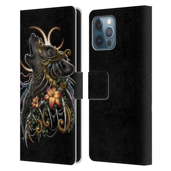 Sarah Richter Animals Gothic Black Howling Wolf Leather Book Wallet Case Cover For Apple iPhone 12 Pro Max