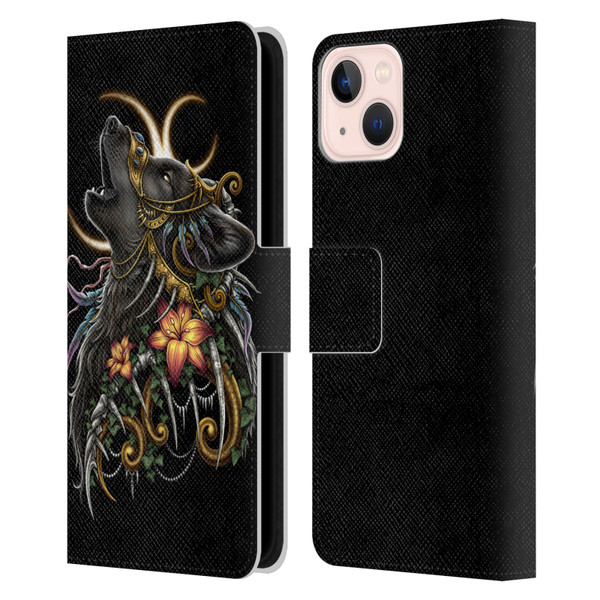 Sarah Richter Animals Gothic Black Howling Wolf Leather Book Wallet Case Cover For Apple iPhone 13