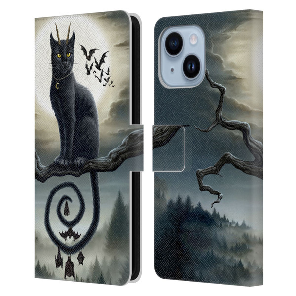 Sarah Richter Animals Gothic Black Cat & Bats Leather Book Wallet Case Cover For Apple iPhone 14 Plus