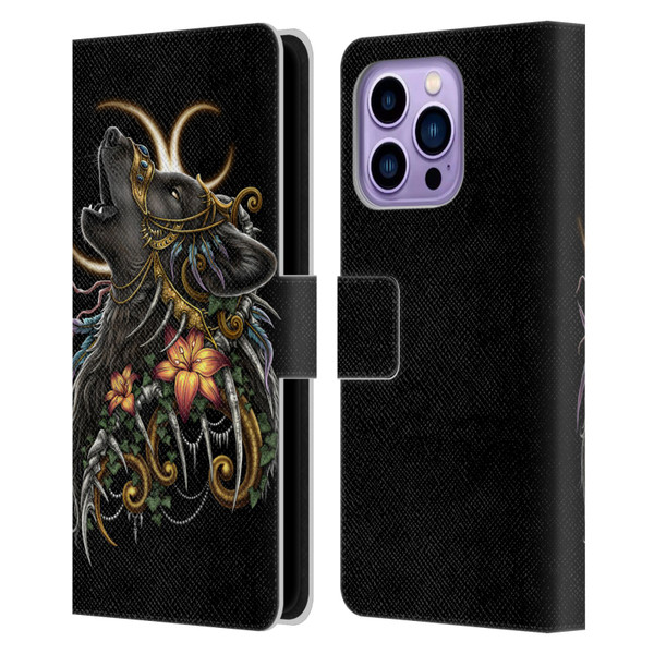 Sarah Richter Animals Gothic Black Howling Wolf Leather Book Wallet Case Cover For Apple iPhone 14 Pro Max