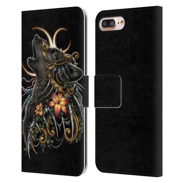 Sarah Richter Animals Gothic Black Howling Wolf Leather Book Wallet Case Cover For Apple iPhone 7 Plus / iPhone 8 Plus