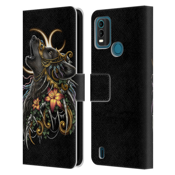 Sarah Richter Animals Gothic Black Howling Wolf Leather Book Wallet Case Cover For Nokia G11 Plus