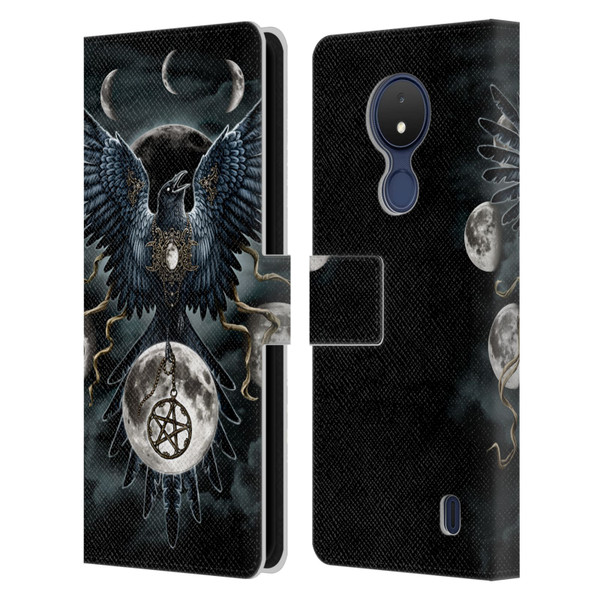 Sarah Richter Animals Gothic Black Raven Leather Book Wallet Case Cover For Nokia C21