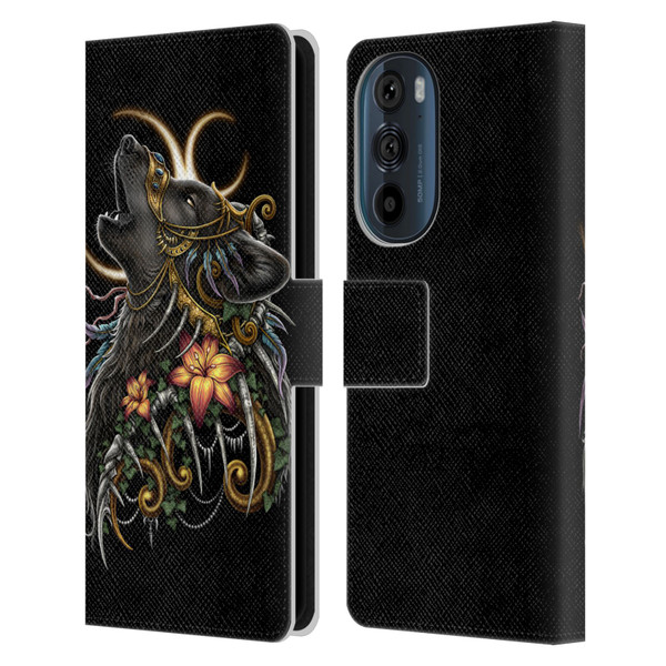 Sarah Richter Animals Gothic Black Howling Wolf Leather Book Wallet Case Cover For Motorola Edge 30