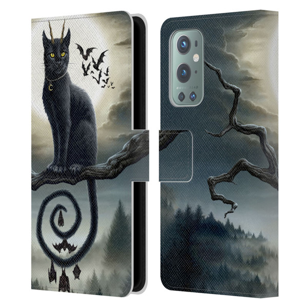 Sarah Richter Animals Gothic Black Cat & Bats Leather Book Wallet Case Cover For OnePlus 9