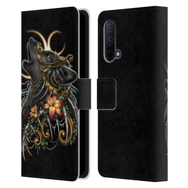 Sarah Richter Animals Gothic Black Howling Wolf Leather Book Wallet Case Cover For OnePlus Nord CE 5G