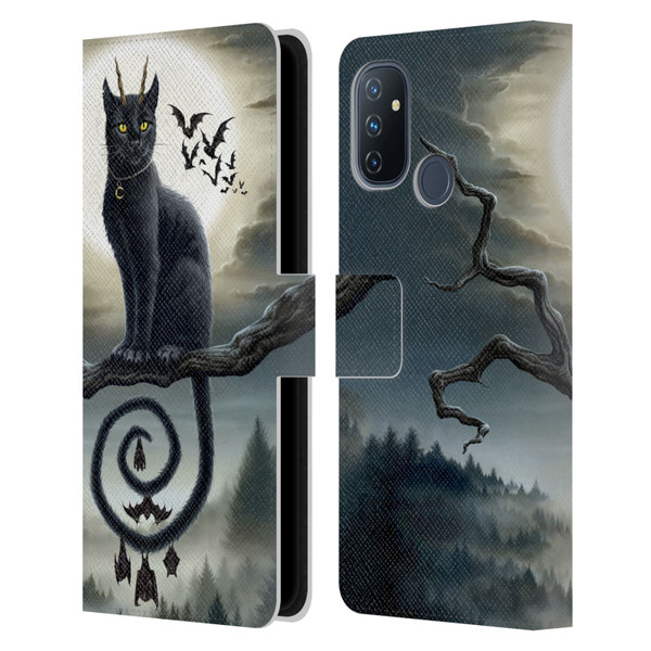 Sarah Richter Animals Gothic Black Cat & Bats Leather Book Wallet Case Cover For OnePlus Nord N100