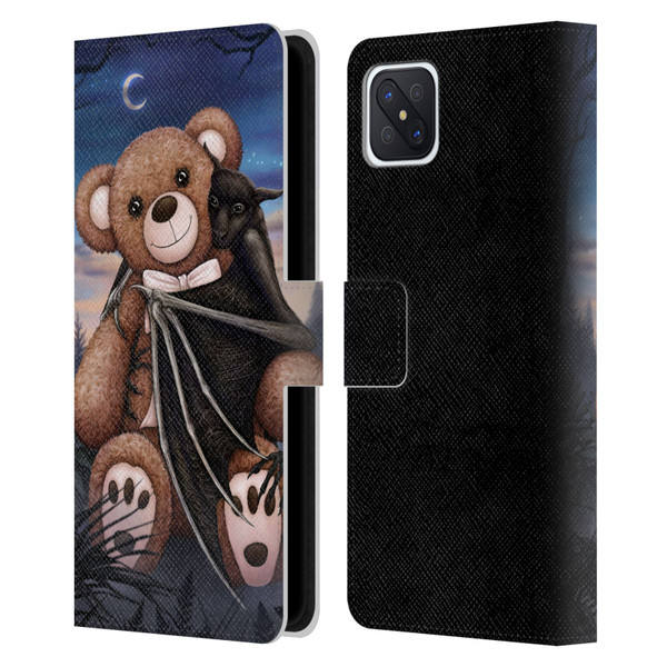 Sarah Richter Animals Bat Cuddling A Toy Bear Leather Book Wallet Case Cover For OPPO Reno4 Z 5G