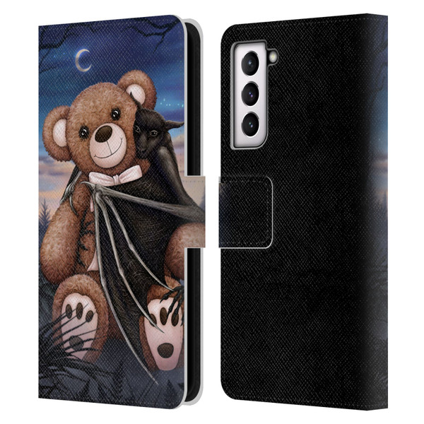 Sarah Richter Animals Bat Cuddling A Toy Bear Leather Book Wallet Case Cover For Samsung Galaxy S21 5G