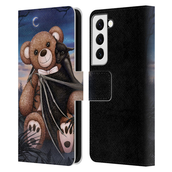 Sarah Richter Animals Bat Cuddling A Toy Bear Leather Book Wallet Case Cover For Samsung Galaxy S22 5G