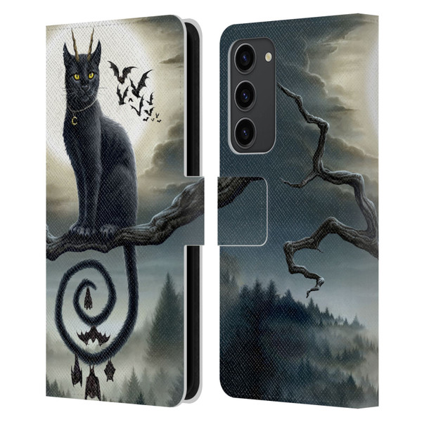 Sarah Richter Animals Gothic Black Cat & Bats Leather Book Wallet Case Cover For Samsung Galaxy S23+ 5G