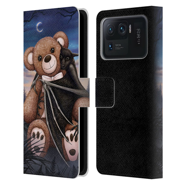 Sarah Richter Animals Bat Cuddling A Toy Bear Leather Book Wallet Case Cover For Xiaomi Mi 11 Ultra