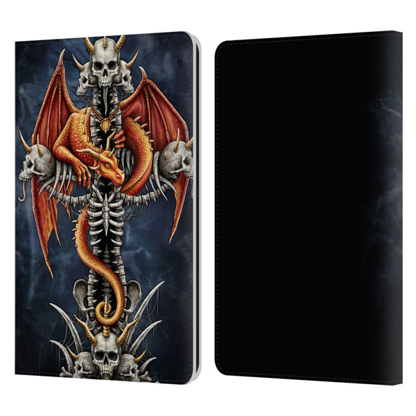 Sarah Richter Fantasy Creatures Red Dragon Guarding Bone Cross Leather Book Wallet Case Cover For Amazon Kindle Paperwhite 1 / 2 / 3