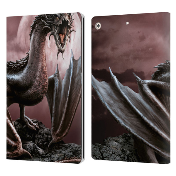 Sarah Richter Fantasy Creatures Black Dragon Roaring Leather Book Wallet Case Cover For Apple iPad 10.2 2019/2020/2021