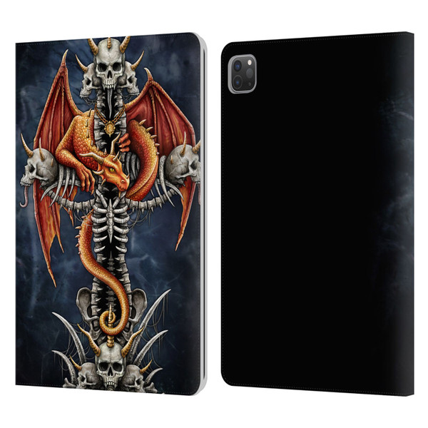 Sarah Richter Fantasy Creatures Red Dragon Guarding Bone Cross Leather Book Wallet Case Cover For Apple iPad Pro 11 2020 / 2021 / 2022