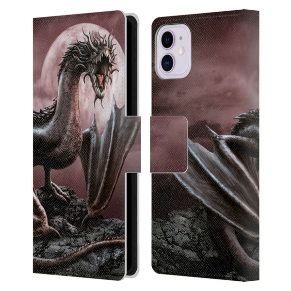Sarah Richter Fantasy Creatures Black Dragon Roaring Leather Book Wallet Case Cover For Apple iPhone 11