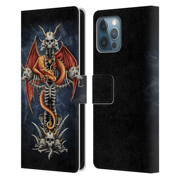 Sarah Richter Fantasy Creatures Red Dragon Guarding Bone Cross Leather Book Wallet Case Cover For Apple iPhone 12 Pro Max