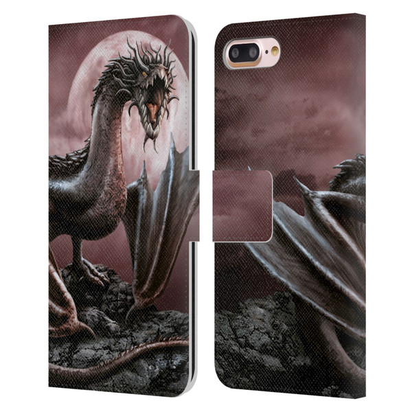 Sarah Richter Fantasy Creatures Black Dragon Roaring Leather Book Wallet Case Cover For Apple iPhone 7 Plus / iPhone 8 Plus