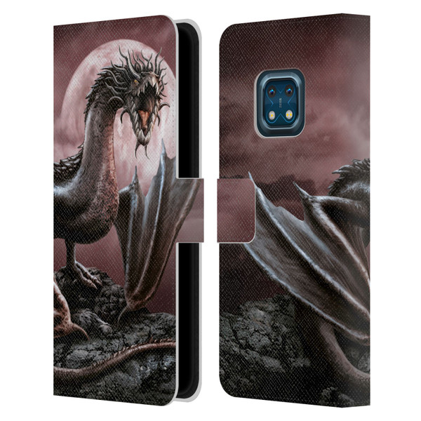 Sarah Richter Fantasy Creatures Black Dragon Roaring Leather Book Wallet Case Cover For Nokia XR20