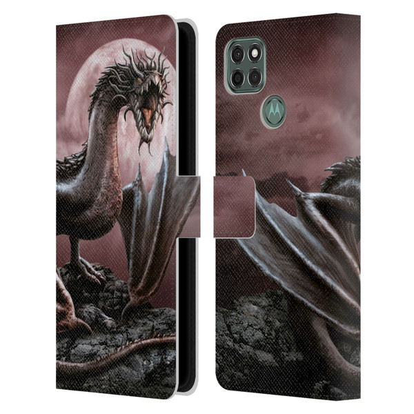 Sarah Richter Fantasy Creatures Black Dragon Roaring Leather Book Wallet Case Cover For Motorola Moto G9 Power