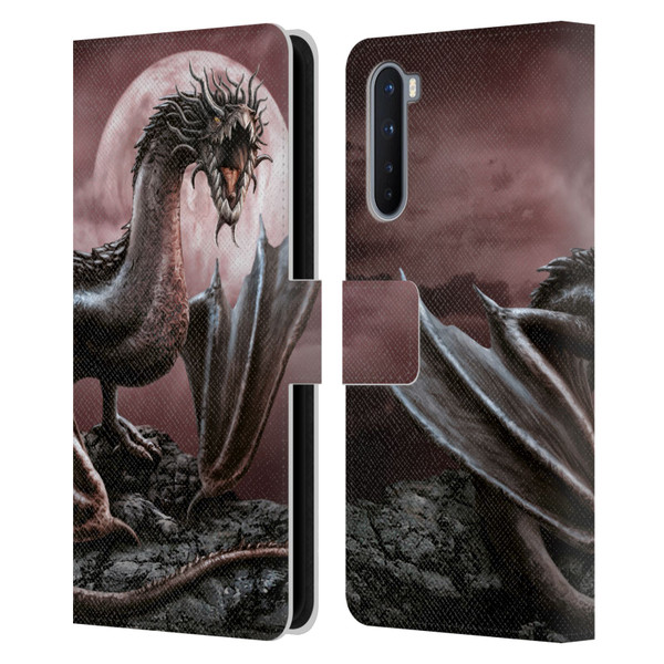 Sarah Richter Fantasy Creatures Black Dragon Roaring Leather Book Wallet Case Cover For OnePlus Nord 5G