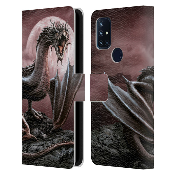 Sarah Richter Fantasy Creatures Black Dragon Roaring Leather Book Wallet Case Cover For OnePlus Nord N10 5G