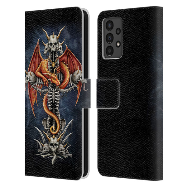 Sarah Richter Fantasy Creatures Red Dragon Guarding Bone Cross Leather Book Wallet Case Cover For Samsung Galaxy A13 (2022)