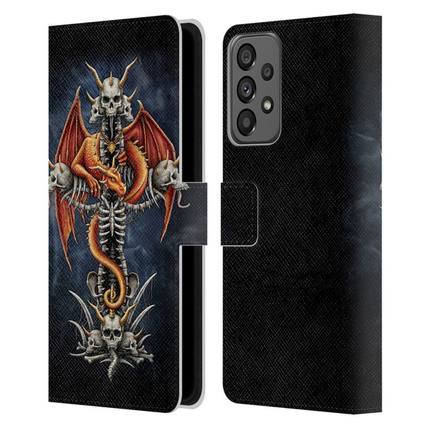 Sarah Richter Fantasy Creatures Red Dragon Guarding Bone Cross Leather Book Wallet Case Cover For Samsung Galaxy A73 5G (2022)