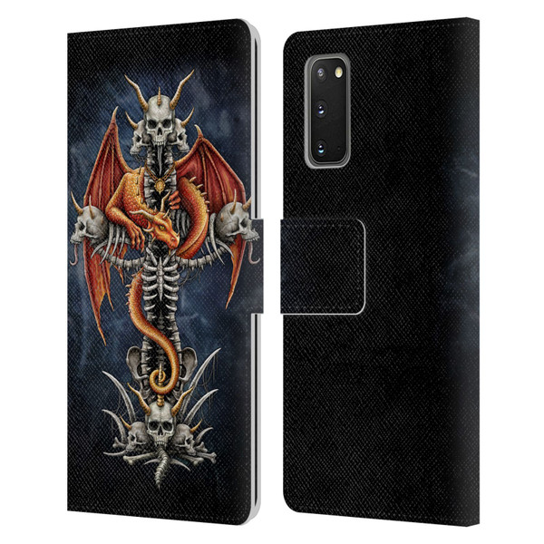 Sarah Richter Fantasy Creatures Red Dragon Guarding Bone Cross Leather Book Wallet Case Cover For Samsung Galaxy S20 / S20 5G