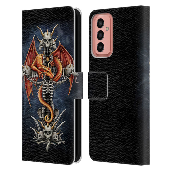 Sarah Richter Fantasy Creatures Red Dragon Guarding Bone Cross Leather Book Wallet Case Cover For Samsung Galaxy M13 (2022)