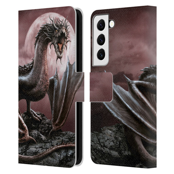 Sarah Richter Fantasy Creatures Black Dragon Roaring Leather Book Wallet Case Cover For Samsung Galaxy S22 5G