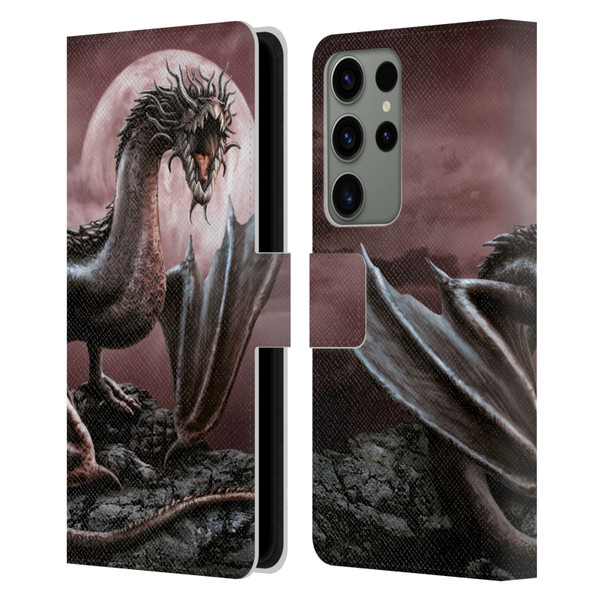 Sarah Richter Fantasy Creatures Black Dragon Roaring Leather Book Wallet Case Cover For Samsung Galaxy S23 Ultra 5G