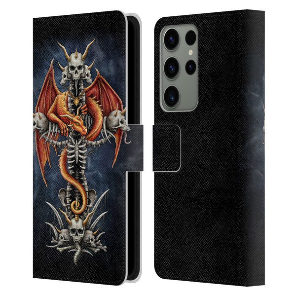 Sarah Richter Fantasy Creatures Red Dragon Guarding Bone Cross Leather Book Wallet Case Cover For Samsung Galaxy S23 Ultra 5G